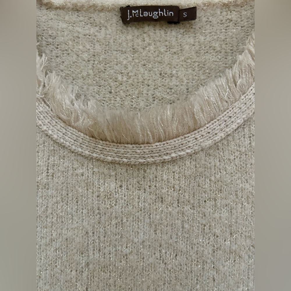 J McLaughlin Fringe Metallic Crew Neck Alpaca Wool Blend Sweater - Picture 4 of 5